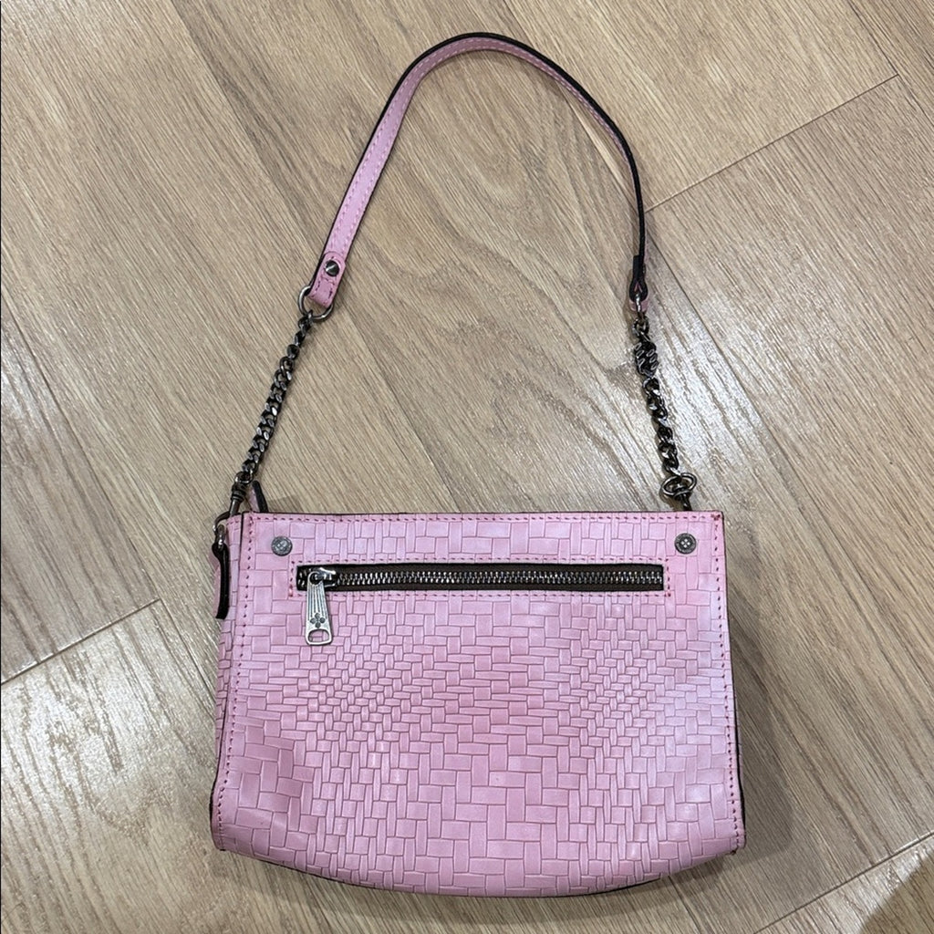 Patricia Nash Blush Turati Leather Handbag w/ Woven Embossed Pattern Chain Strap