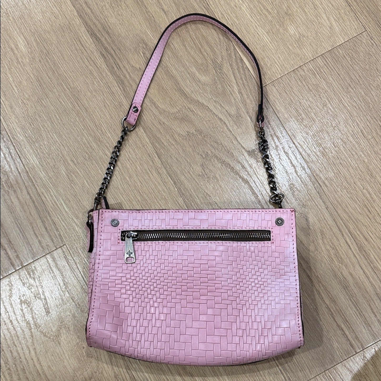 Patricia Nash Blush Turati Leather Handbag w/ Woven Embossed Pattern Chain Strap