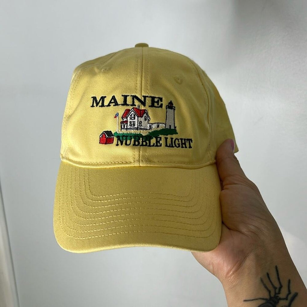 Maine Nubble Light Yellow Embroidered Adjustable Baseball Cap Hat NWOT