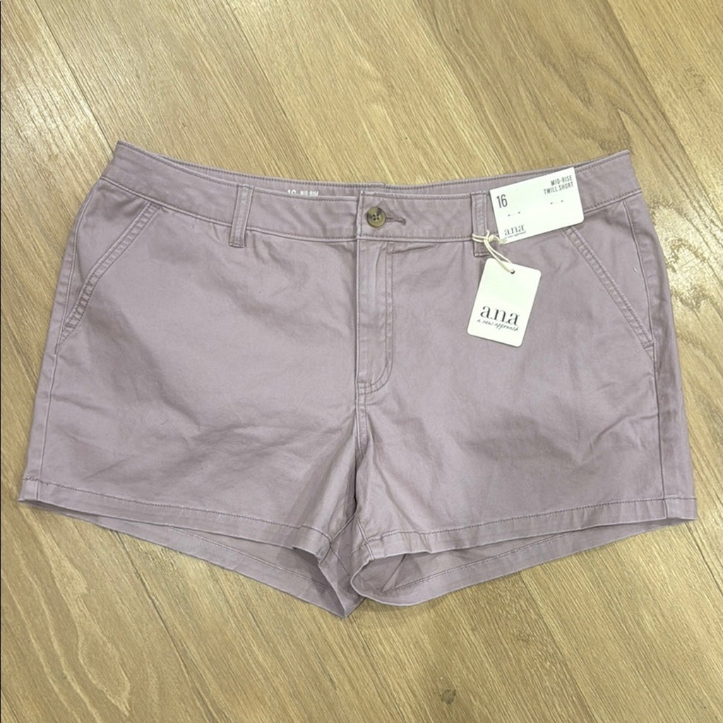 ANA Mid Rise Twill Short Lavender Chino Style Shorts Size 16 NEW!