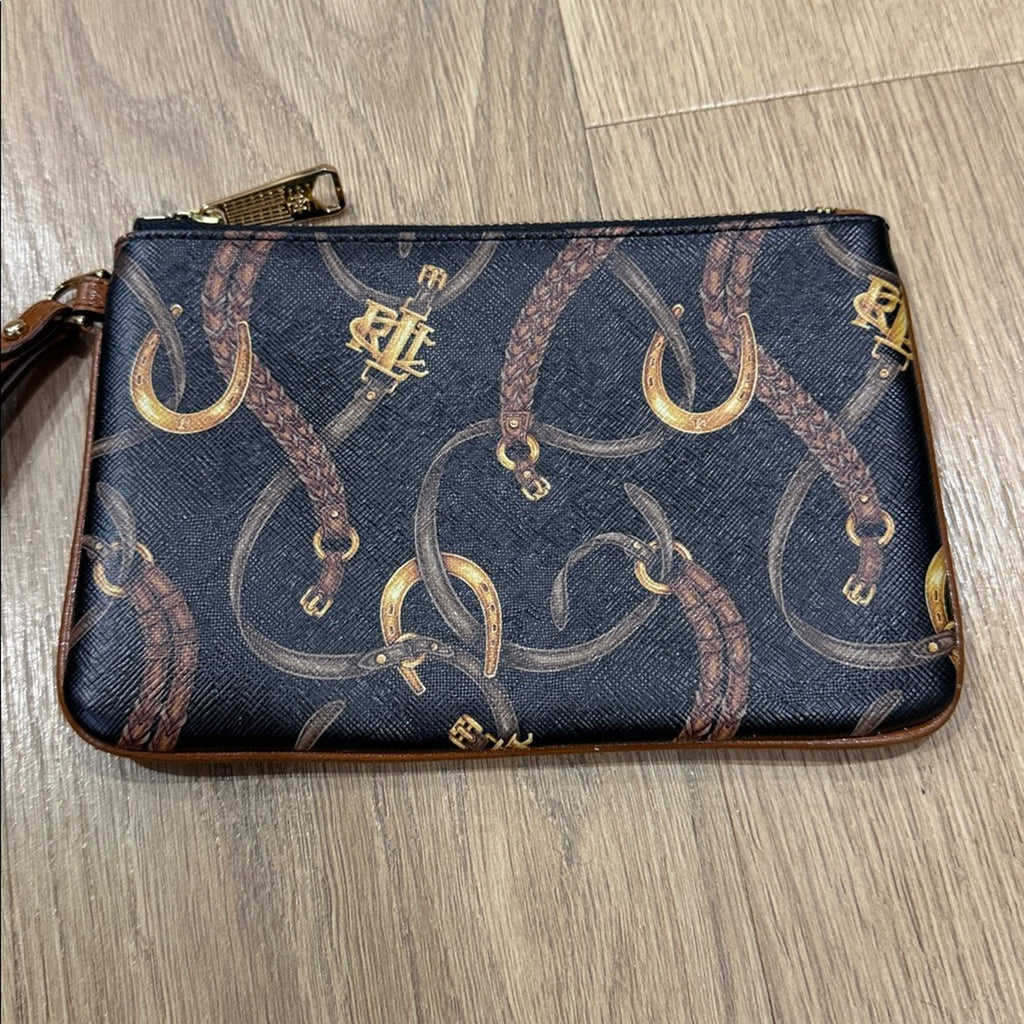 Lauren Ralph Lauren Equestrian Print Canvas and Leather Wristlet