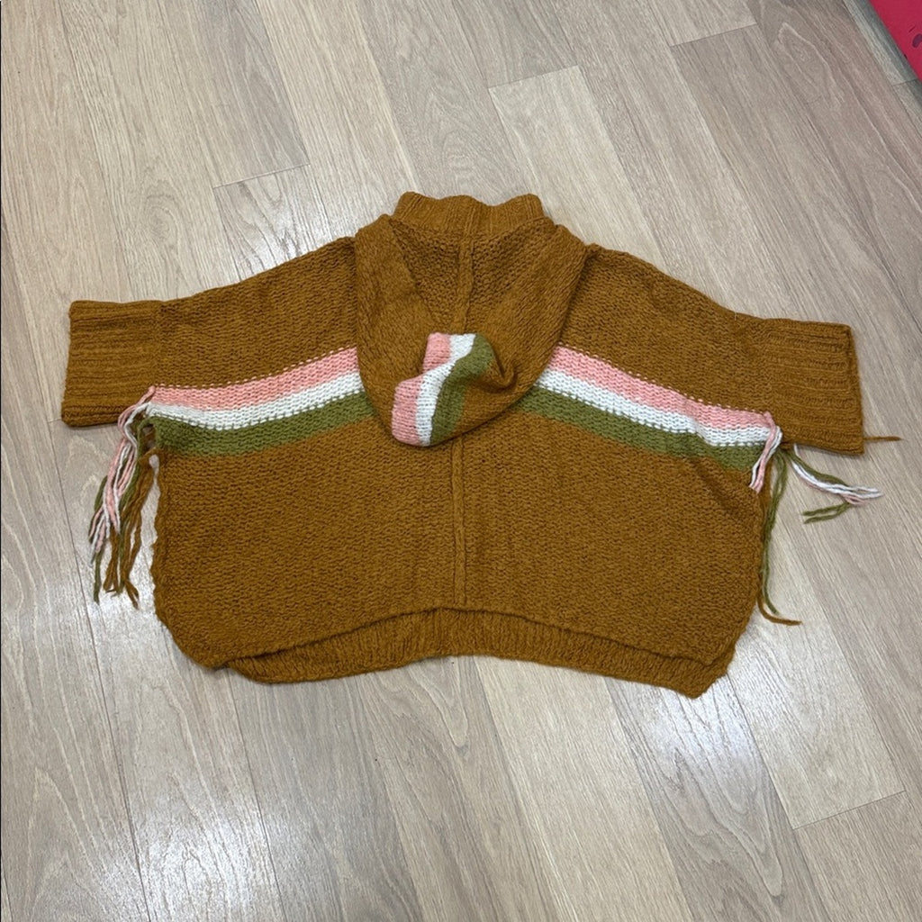 Free People Desert Sunrise Hooded Poncho in Brown Pink and White Size XS/S