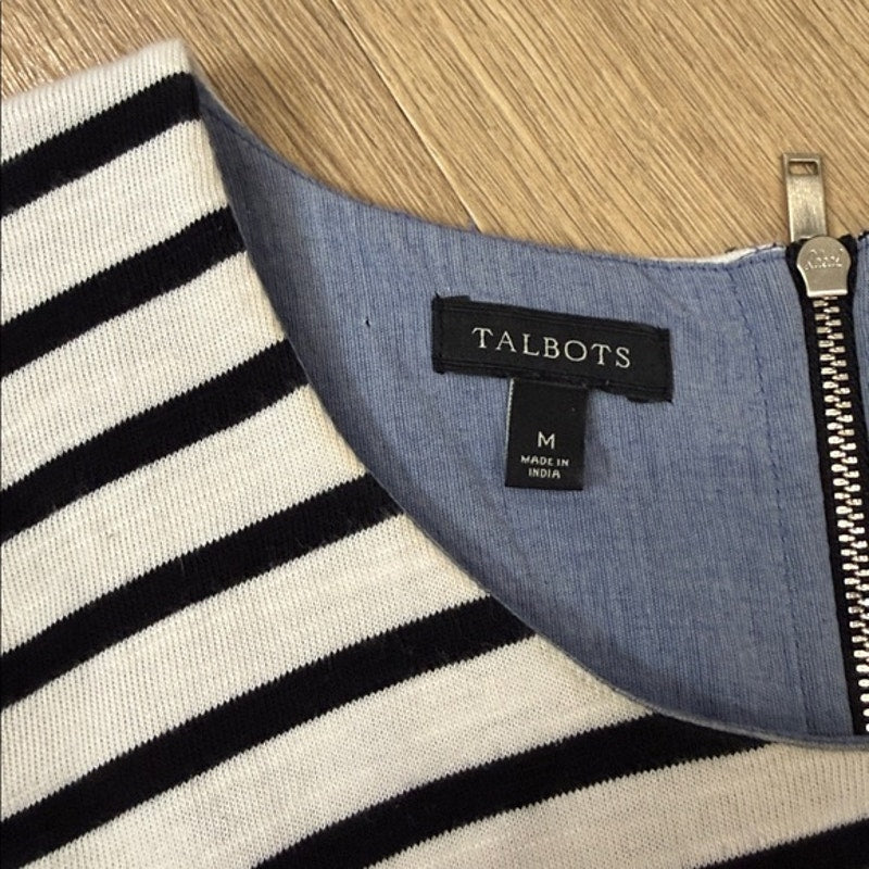 Talbots Black and White Striped Sleeveless Sheath Dress Size Medium