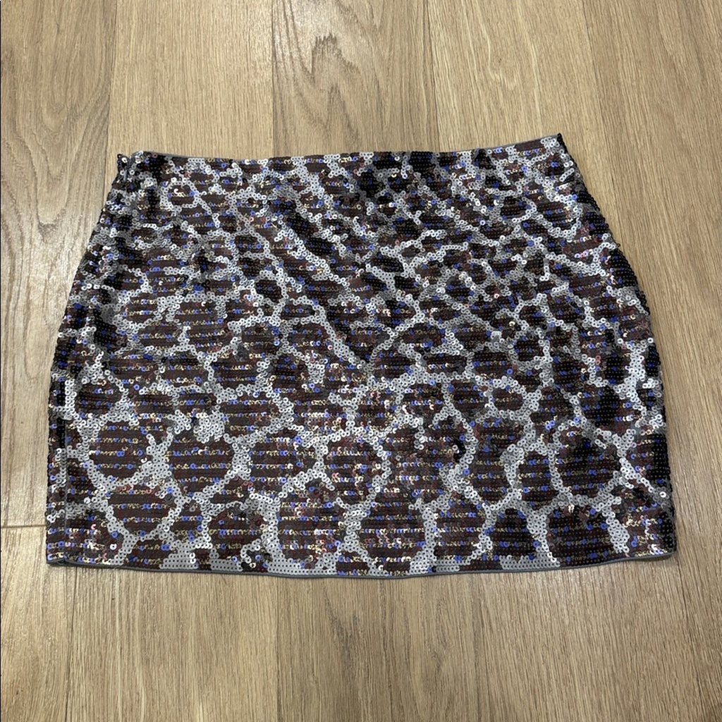 Express Holographic Sequin Animal Print Mini Skirt Size Medium
