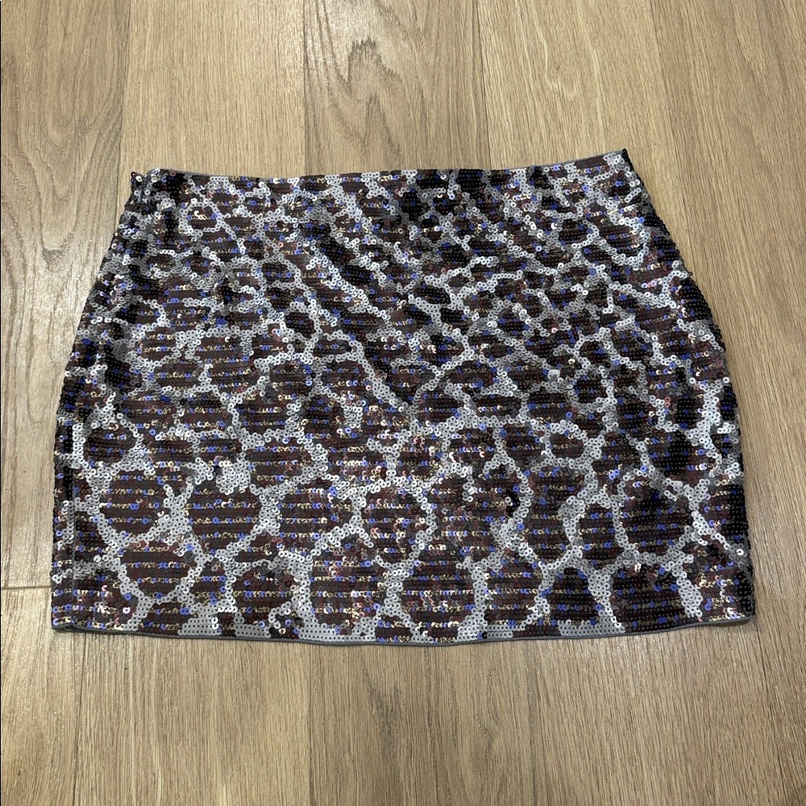 Express Holographic Sequin Animal Print Mini Skirt Size Medium