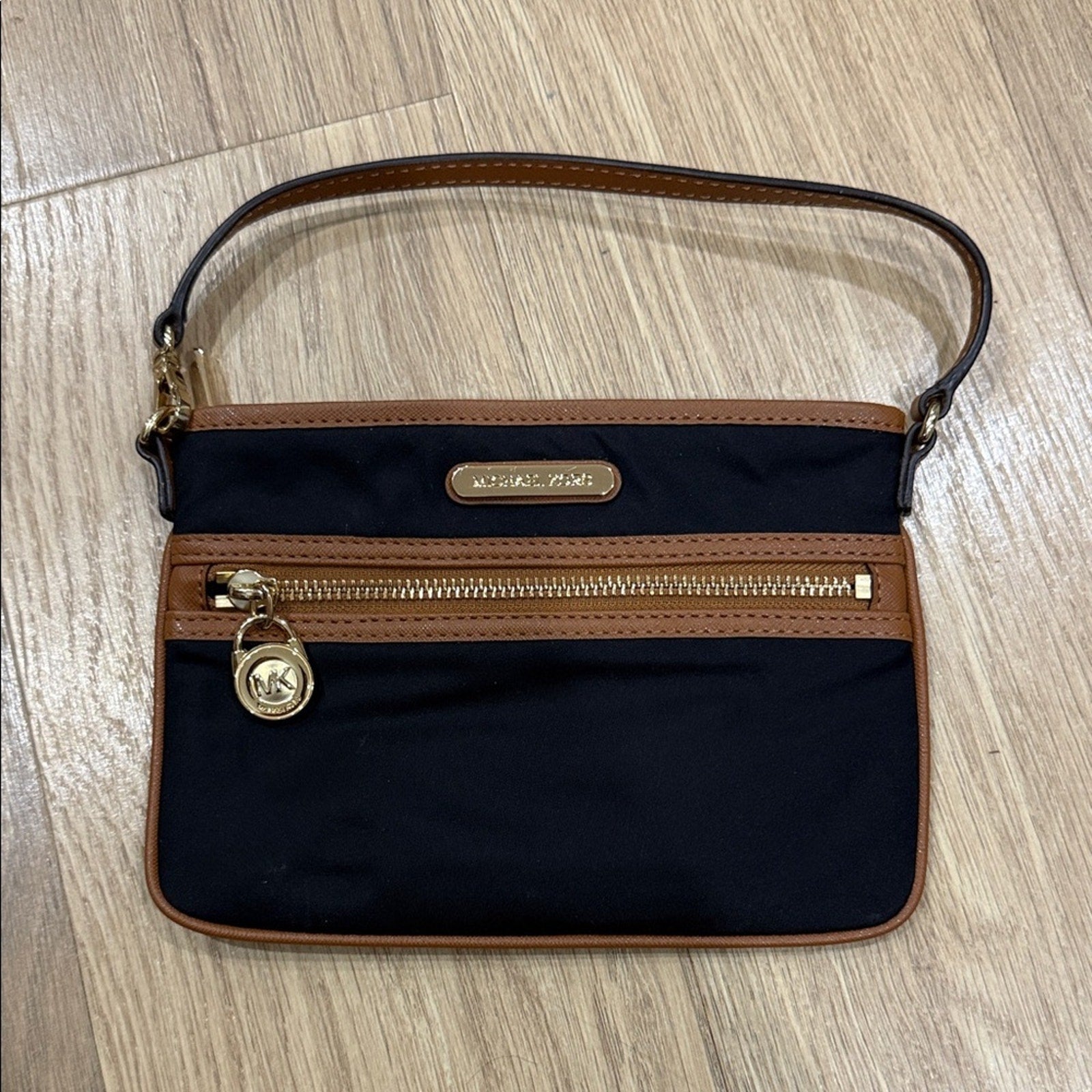 Michael Kors Kempton Nylon and Leather Small Bag in Black / Tan
