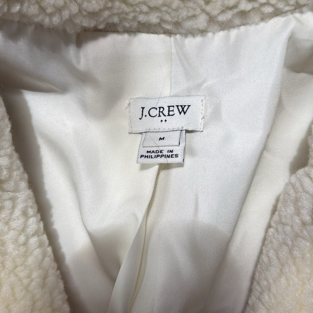 J. Crew Cream Polyester Teddy Button Front Jacket Plush Oversized Fit Medium