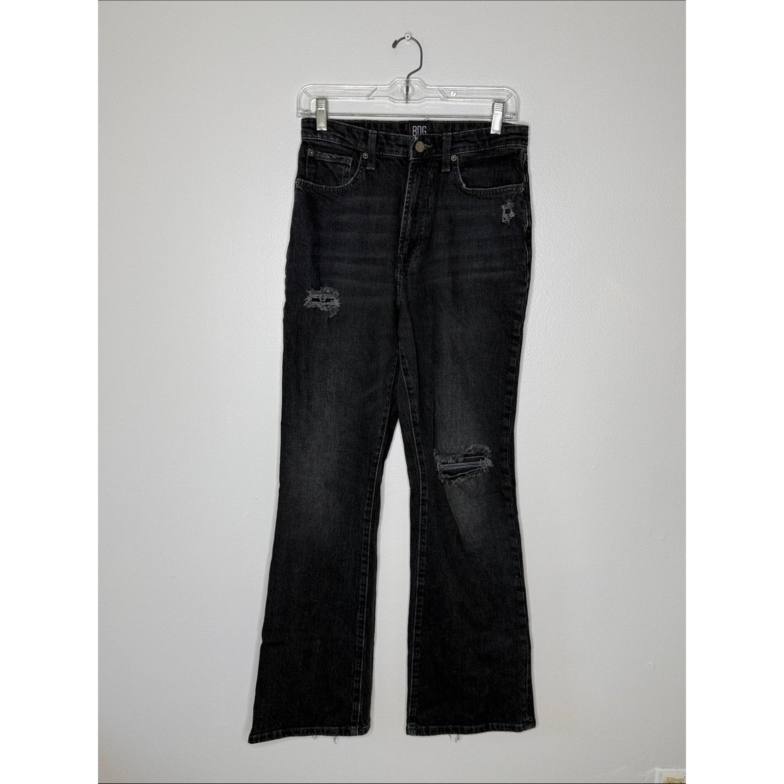 BDG Black High-Rise Flare Jeans with Distressed Details Size 28