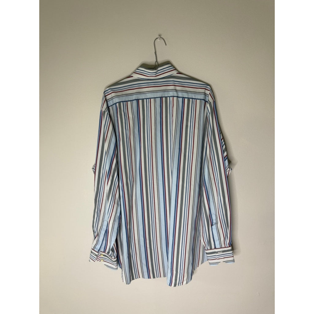 Thomas Dean Men's Button-Down Stripe Shirt - Blue, White, Red Size XXL
