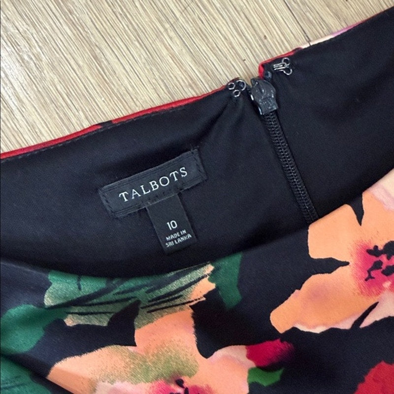Talbots Black Floral Sheath Dress with Pink & Red Blooms Size 10