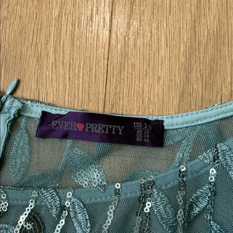 Ever Pretty Teal Sequin Embellished Gown Size 14