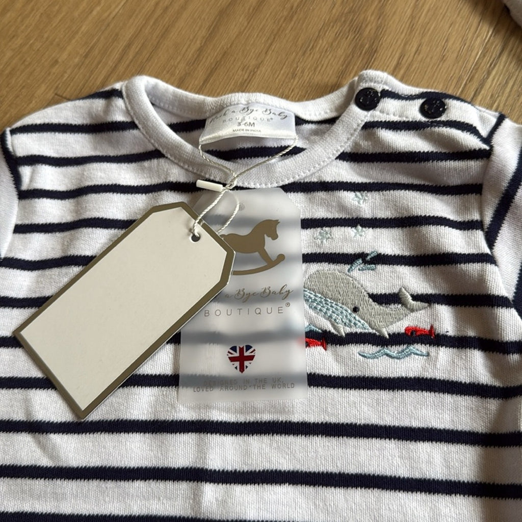 Rock A Bye Baby Boutique Striped Kids 3 Piece Outfit Set - Black and White 3-6M