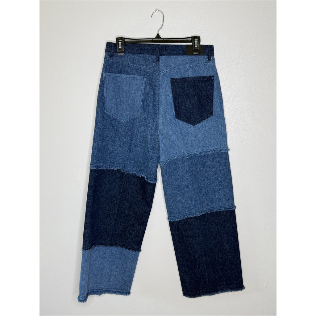 Rails The Getty Crop High Rise Patchwork Denim Jeans in Mixed Blue Sz 30 New!