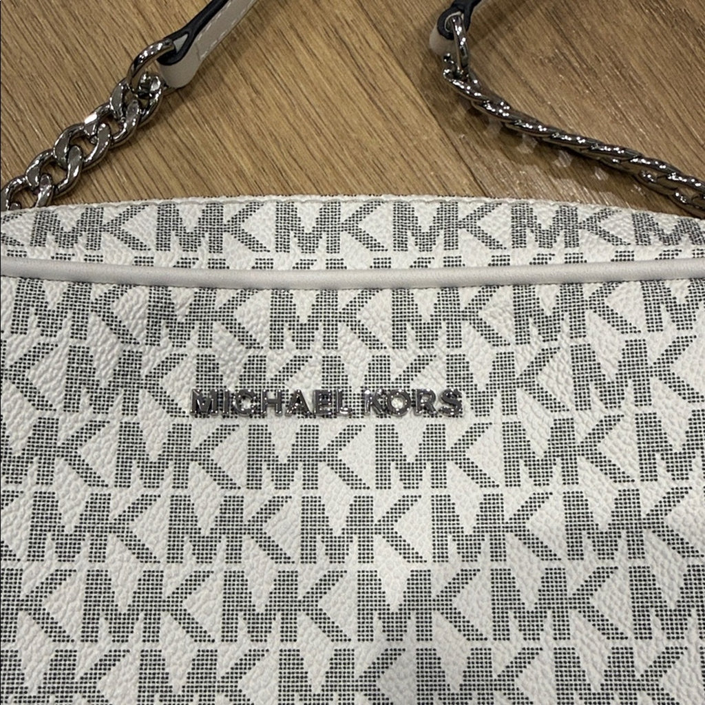 Michael Kors Jet Set Large East West Crossbody Bag in Vanilla Coated Canvas