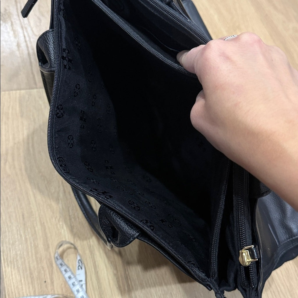Tory Burch Ella Tote Bag in Black Pebbled Leather