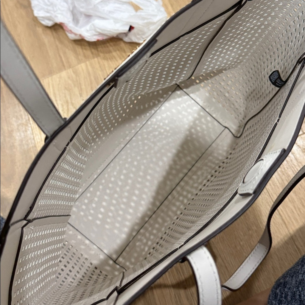 Michael Kors Sinclair Large Perforated Leather Tote Bag in White