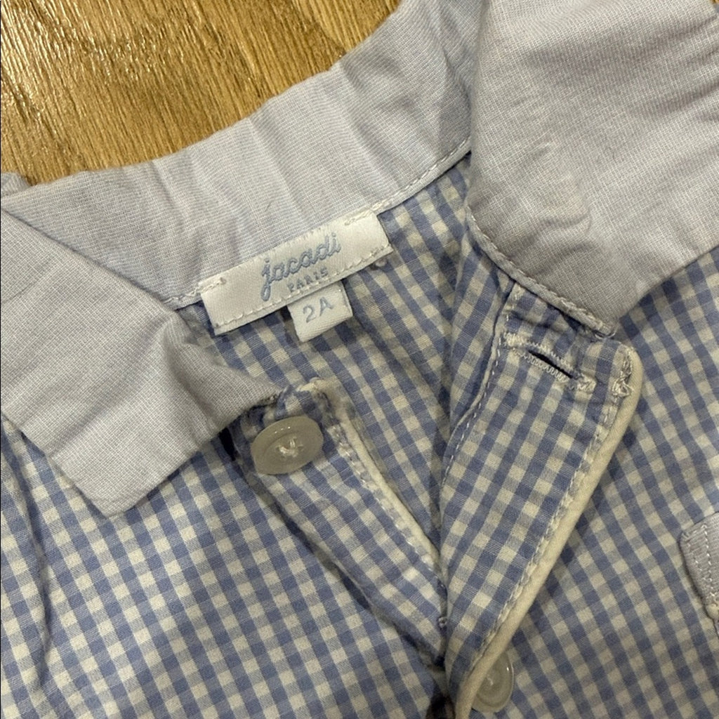Jacadi Light Blue and White Gingham Shirt and Shorts Set Size 2 Years