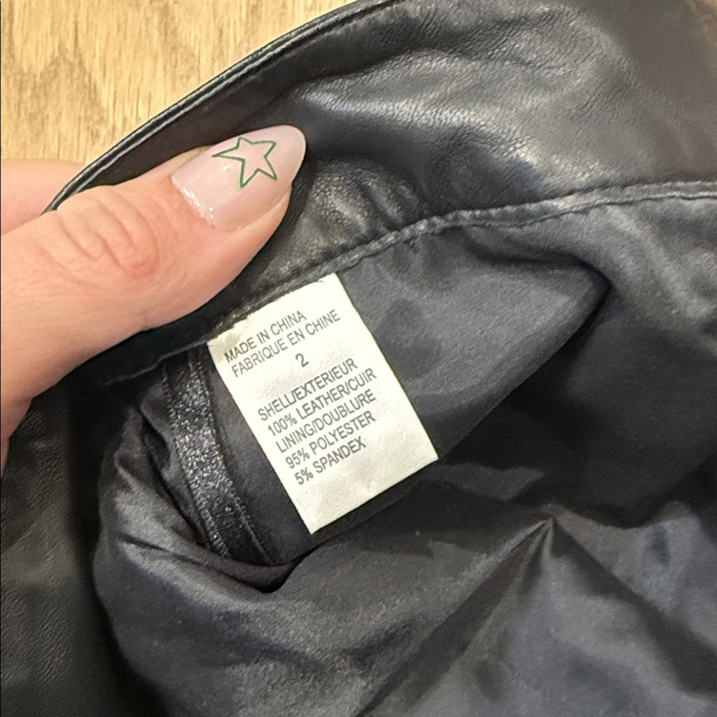 Theory Emme L Black Straight Leg Leather Low Rise Pants Size 2 NEW!