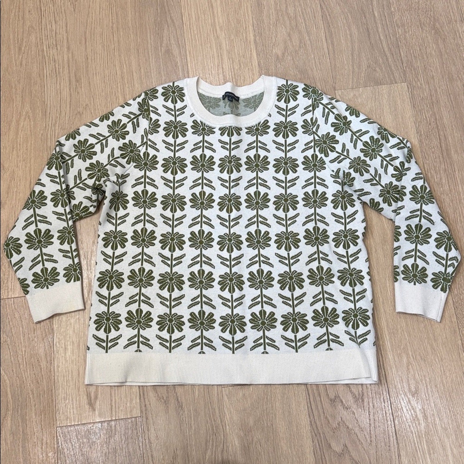 Adrianna Papell Green Floral Jacquard Crew Neck Sweater Size 1X