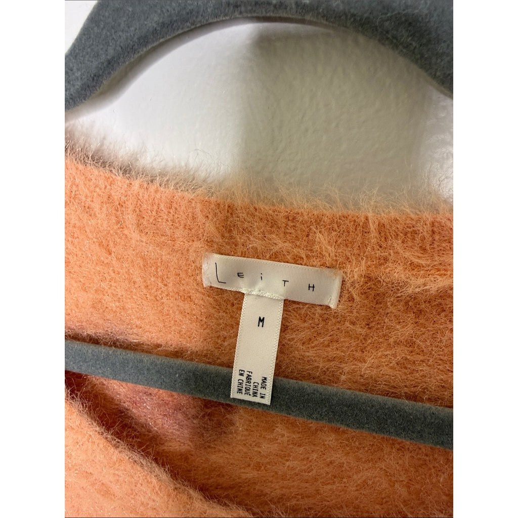 Leith Peach Floral Fuzzy Crewneck Sweater Size Medium