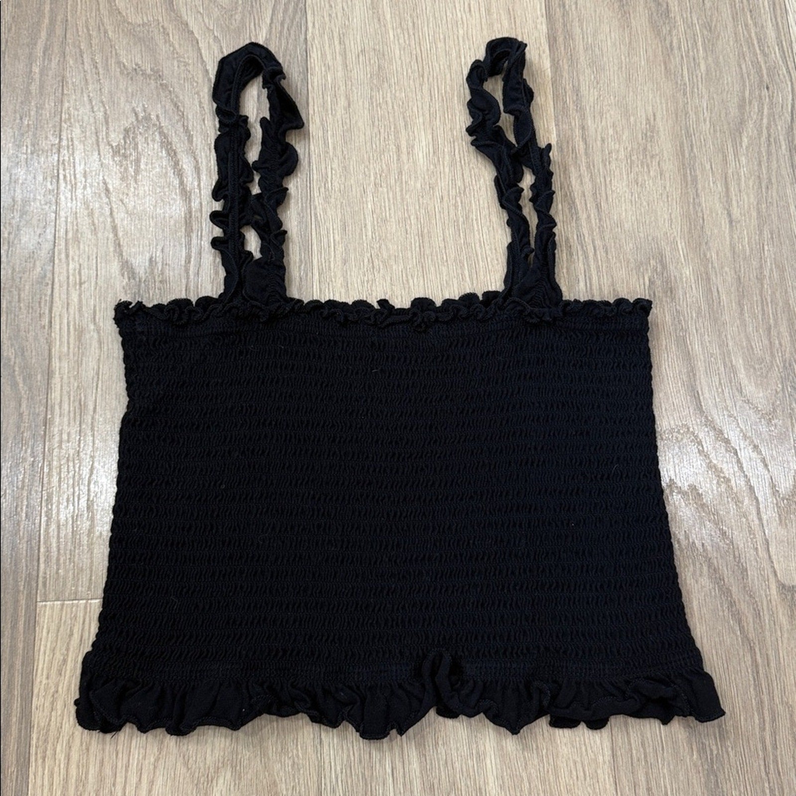 Bozzolo Black Ruffled Smocked Women's Top Size Large