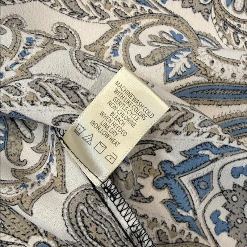 Max Studio Paisley Open-Front Kimono in White, Blue & Taupe Size Medium