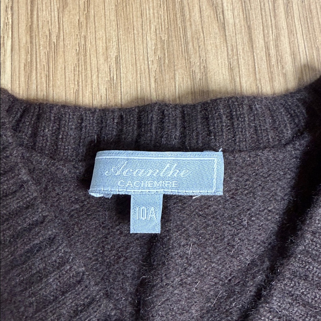 Acanthe Kids Merino Wool / Cashmere V-Neck Sweater - Brown, Size 10