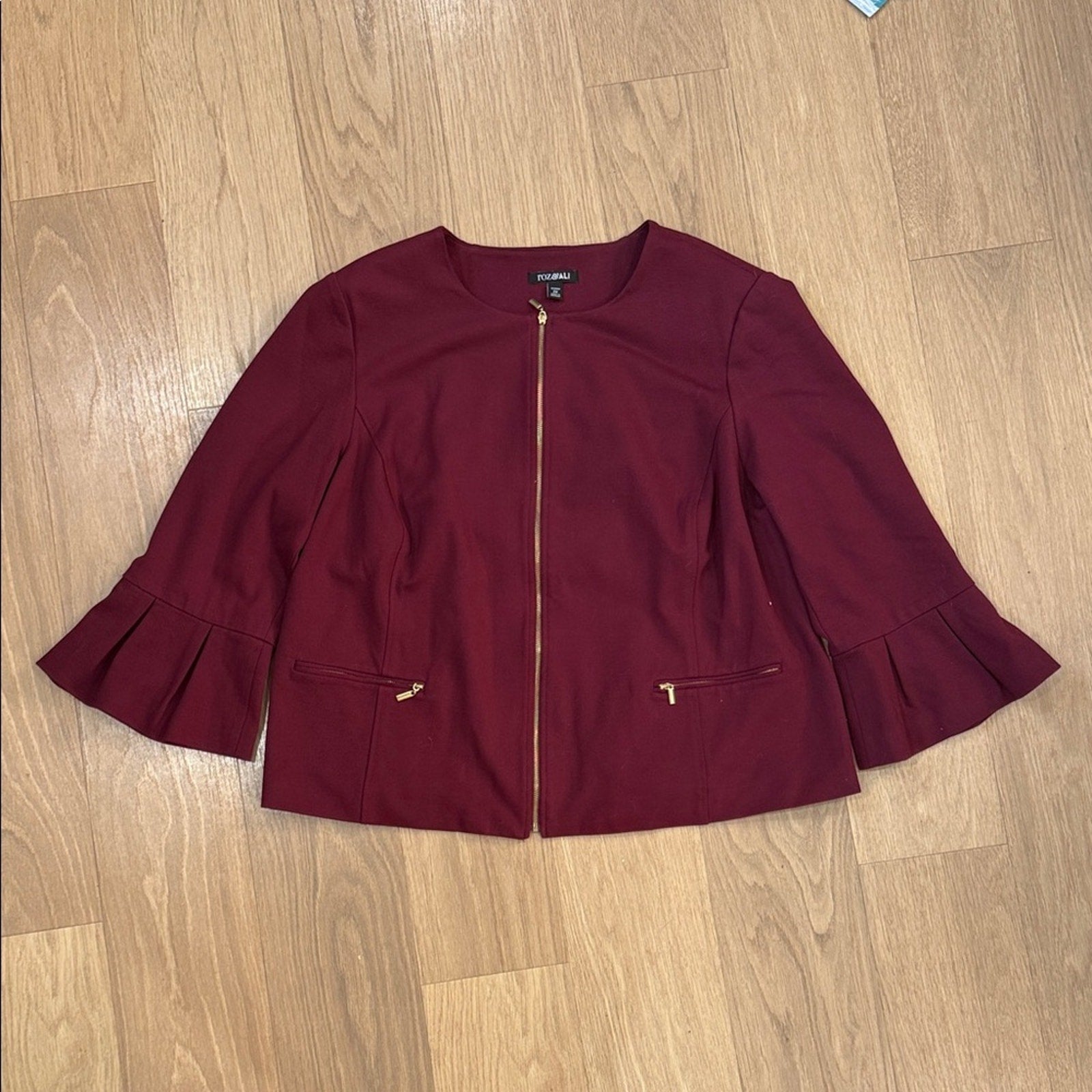 Roz & Ali Burgundy Jacket with Gold Accents Size 2X