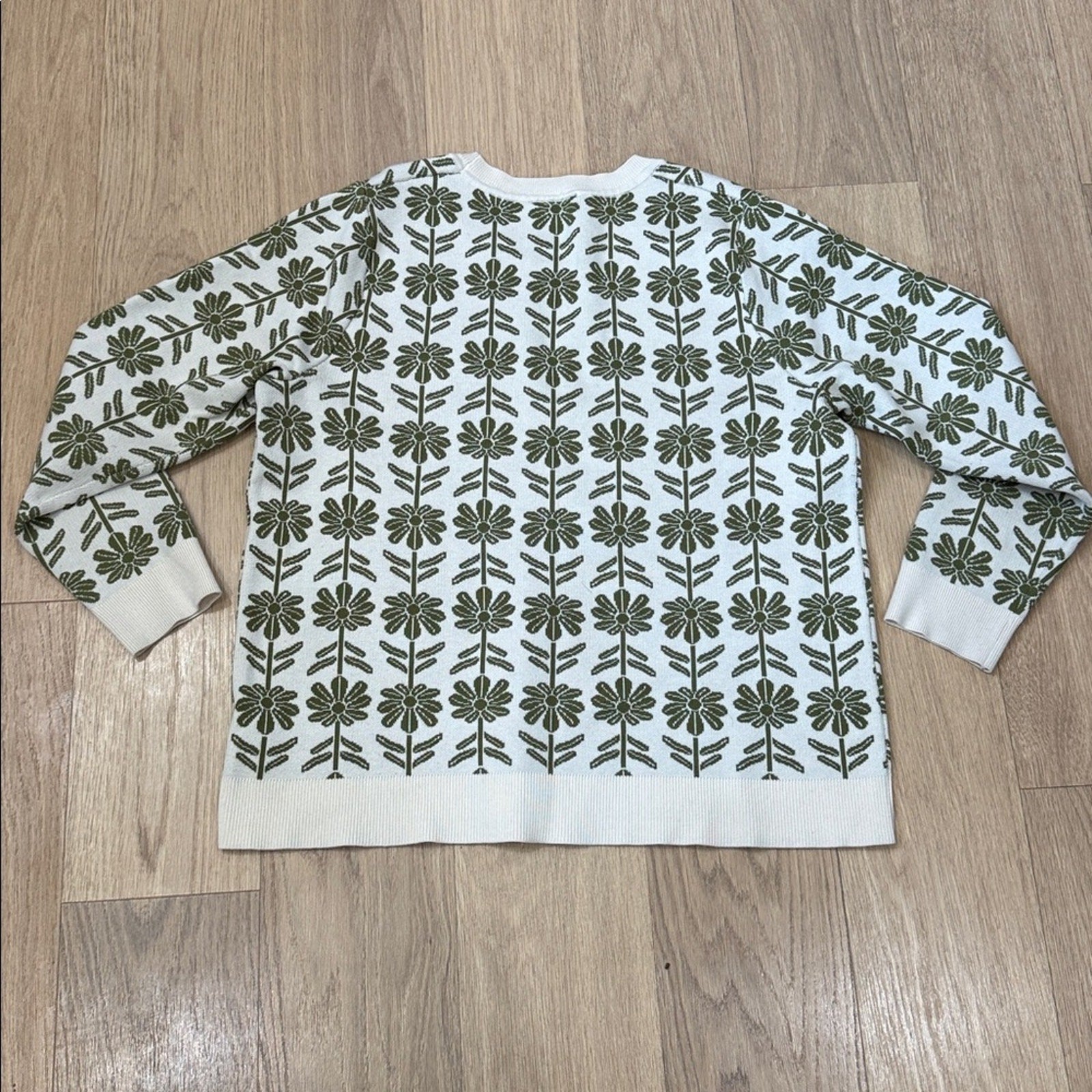 Adrianna Papell Green Floral Jacquard Crew Neck Sweater Size 1X
