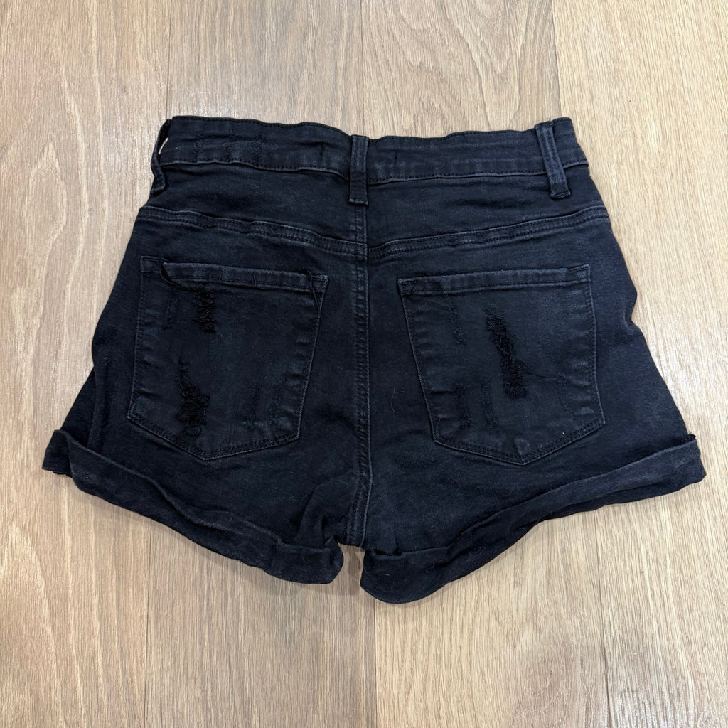 Kancan Women's Black Distressed Cuffed Denim Shorts (Size 5/26)