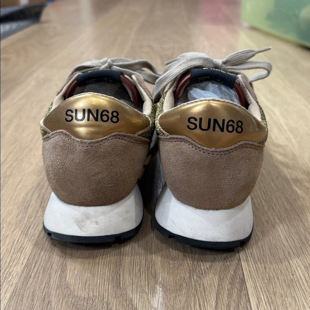Sun 68 Ally Glitter Low Top Italian Casual Gold Sneakers Size 10