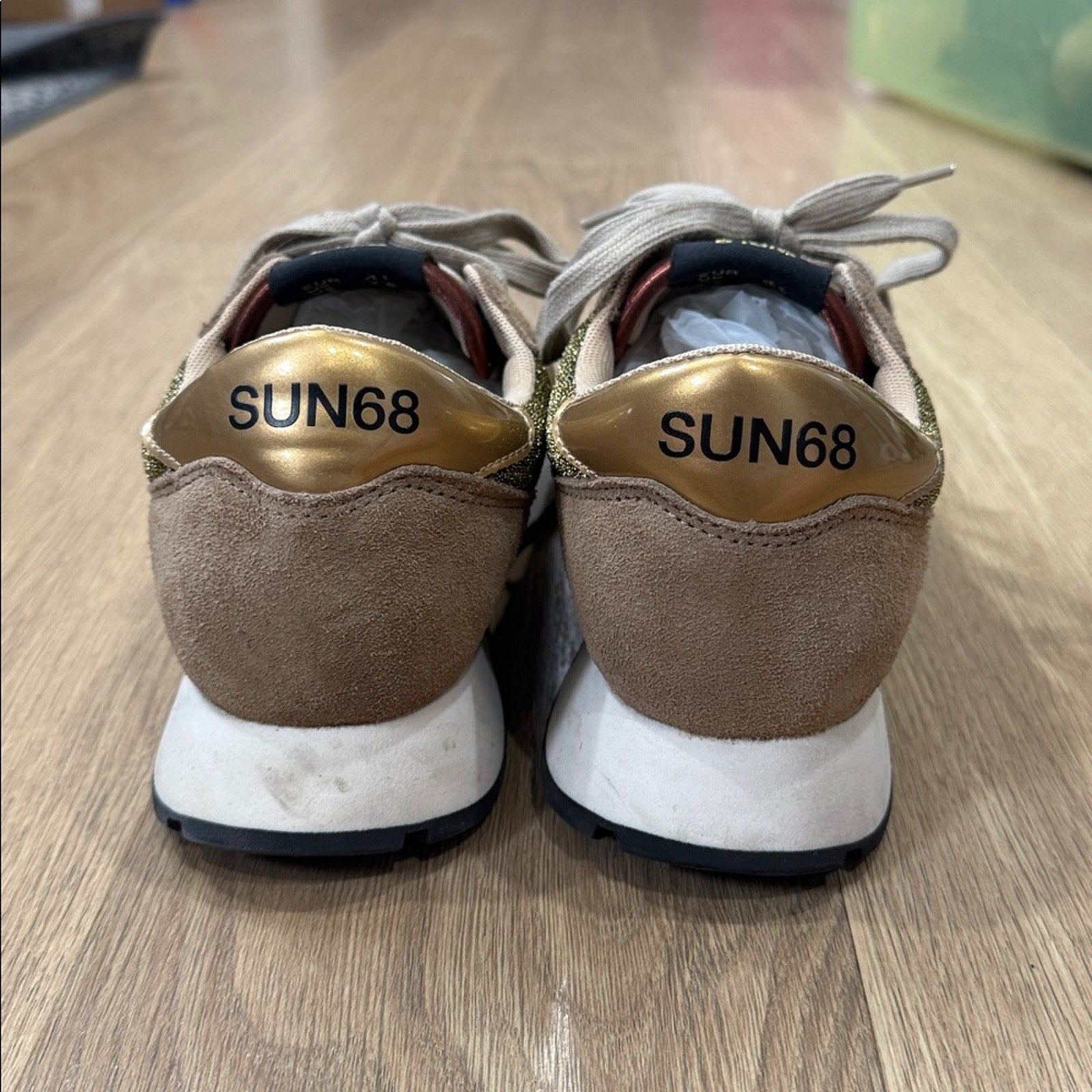 Sun 68 Ally Glitter Low Top Italian Casual Gold Sneakers Size 10