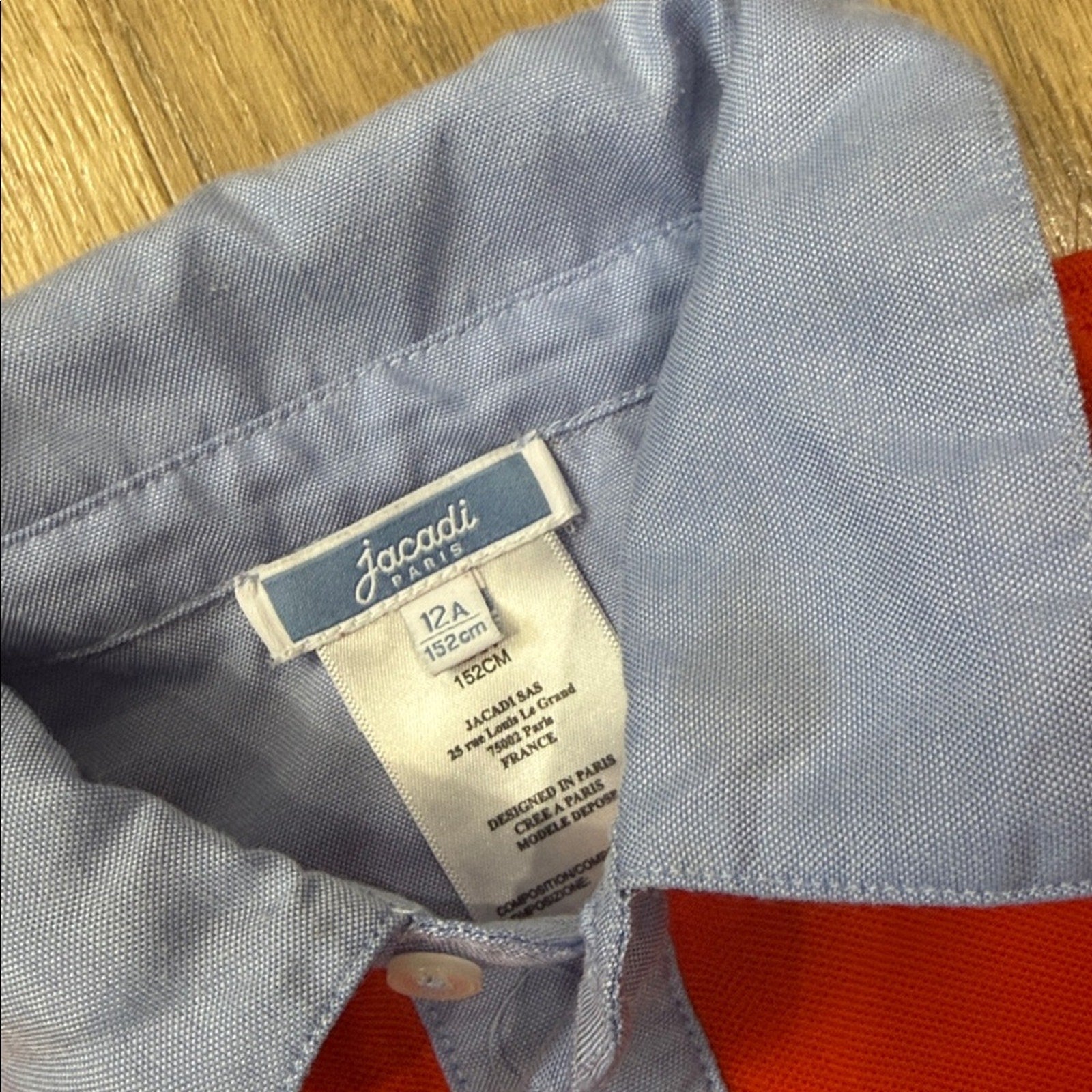 Jacadi Vibrant Red Polo with Blue Collar Size 12