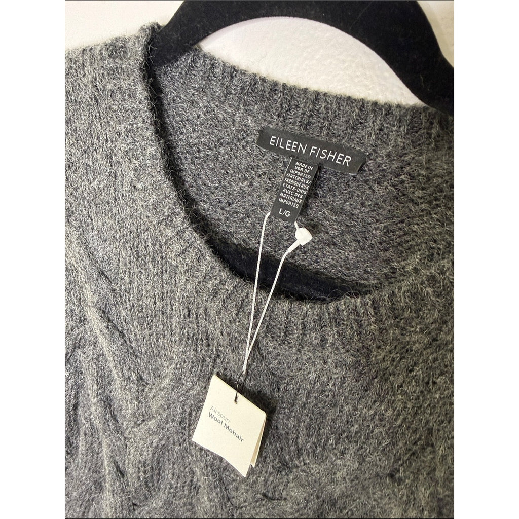 Eileen Fisher Charcoal Cable Crewneck Sweater Size Large