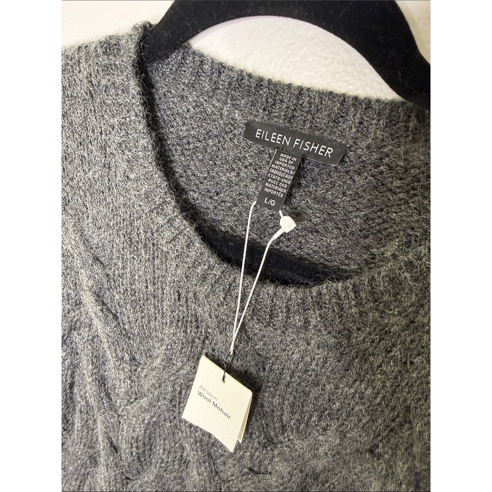 Eileen Fisher Charcoal Cable Crewneck Sweater Size Large