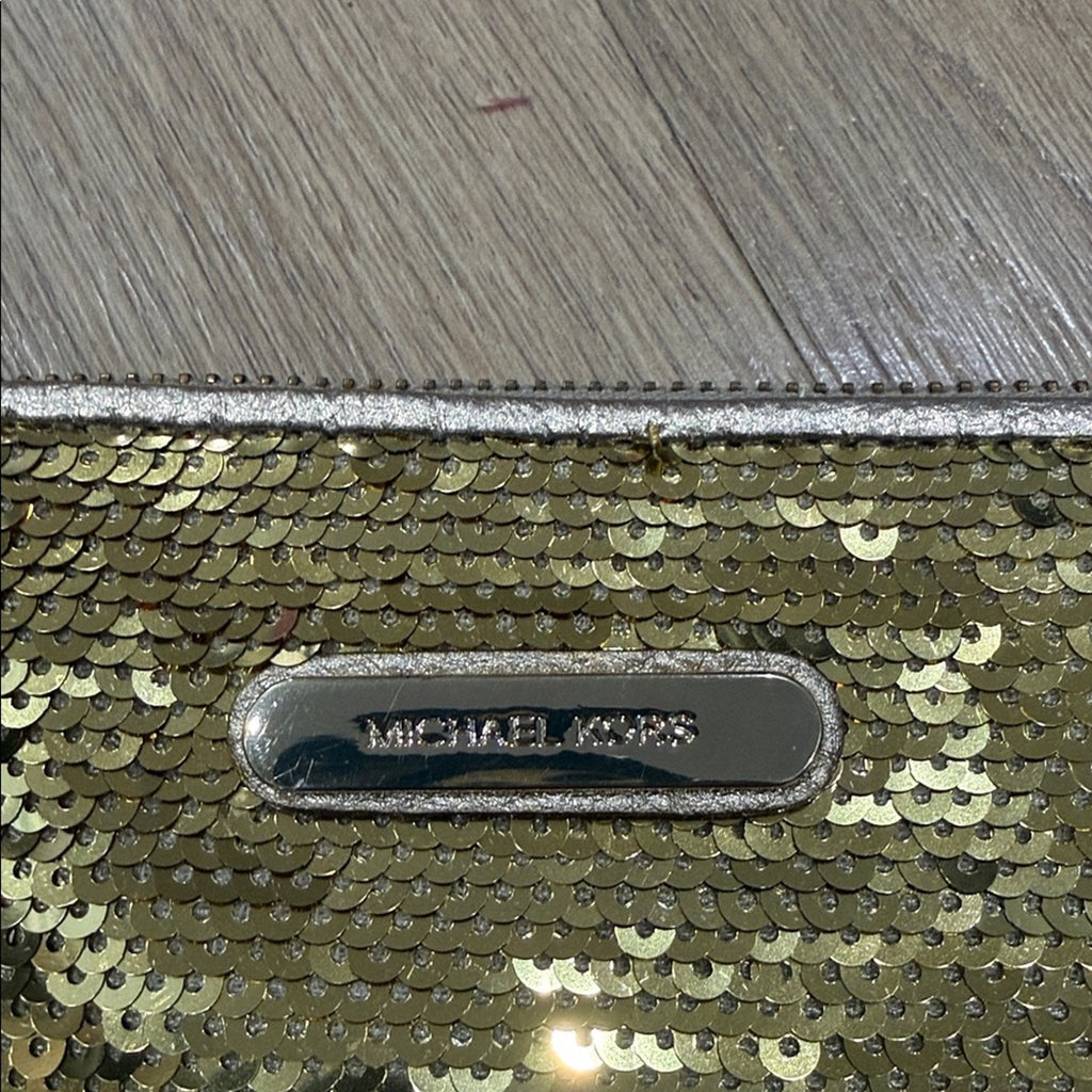 Michael Kors Gold Sequin Zip Top Wristlet