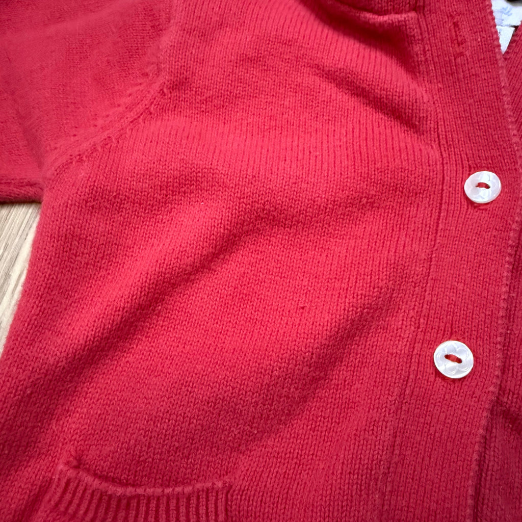 Jacadi Baby Girl Hooded Cardigan with Liberty Floral Lining - Vibrant Red Size 12 Months