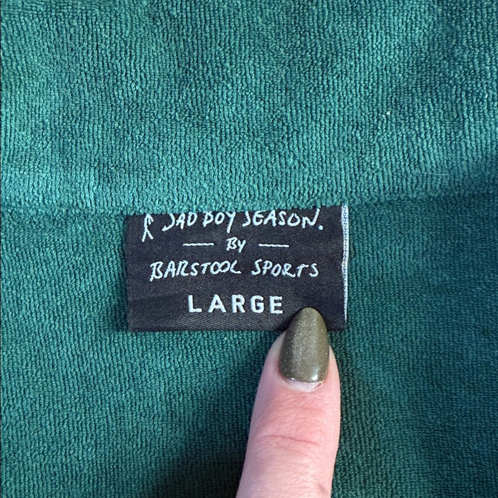 Barstool Sports Sad Boy Season Green Terrycloth Button-Up Long Sleeve Shirt Lg