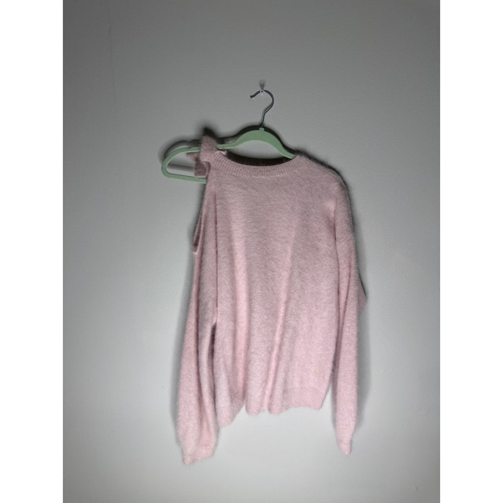 Emporio Armani Light Pink Fuzzy Crewneck Bow Shoulder Open Detail Sweater 46 / L