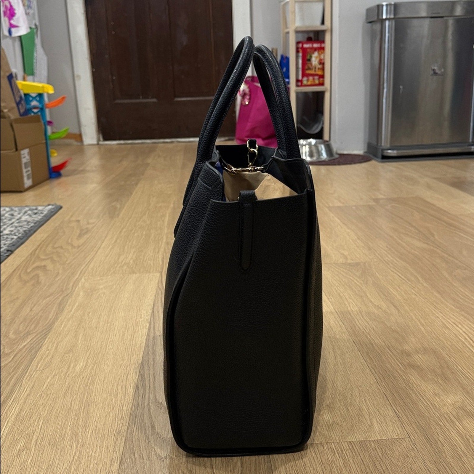 Lauren Ralph Lauren Black Pebbled Leather Tyler Tote Bag