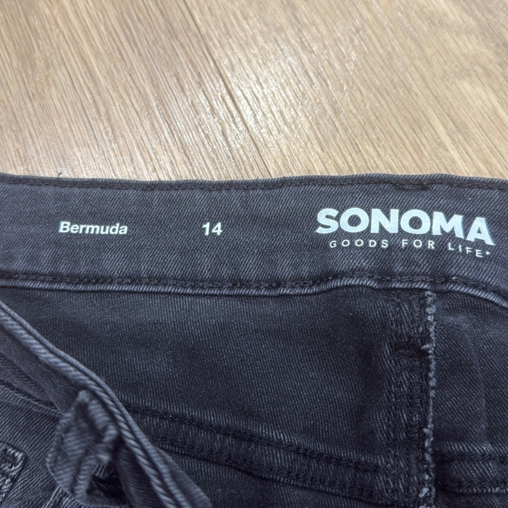 Sonoma Black / Dark Gray Bermuda Denim Raw Hem High Rise Shorts Size 14 NEW!