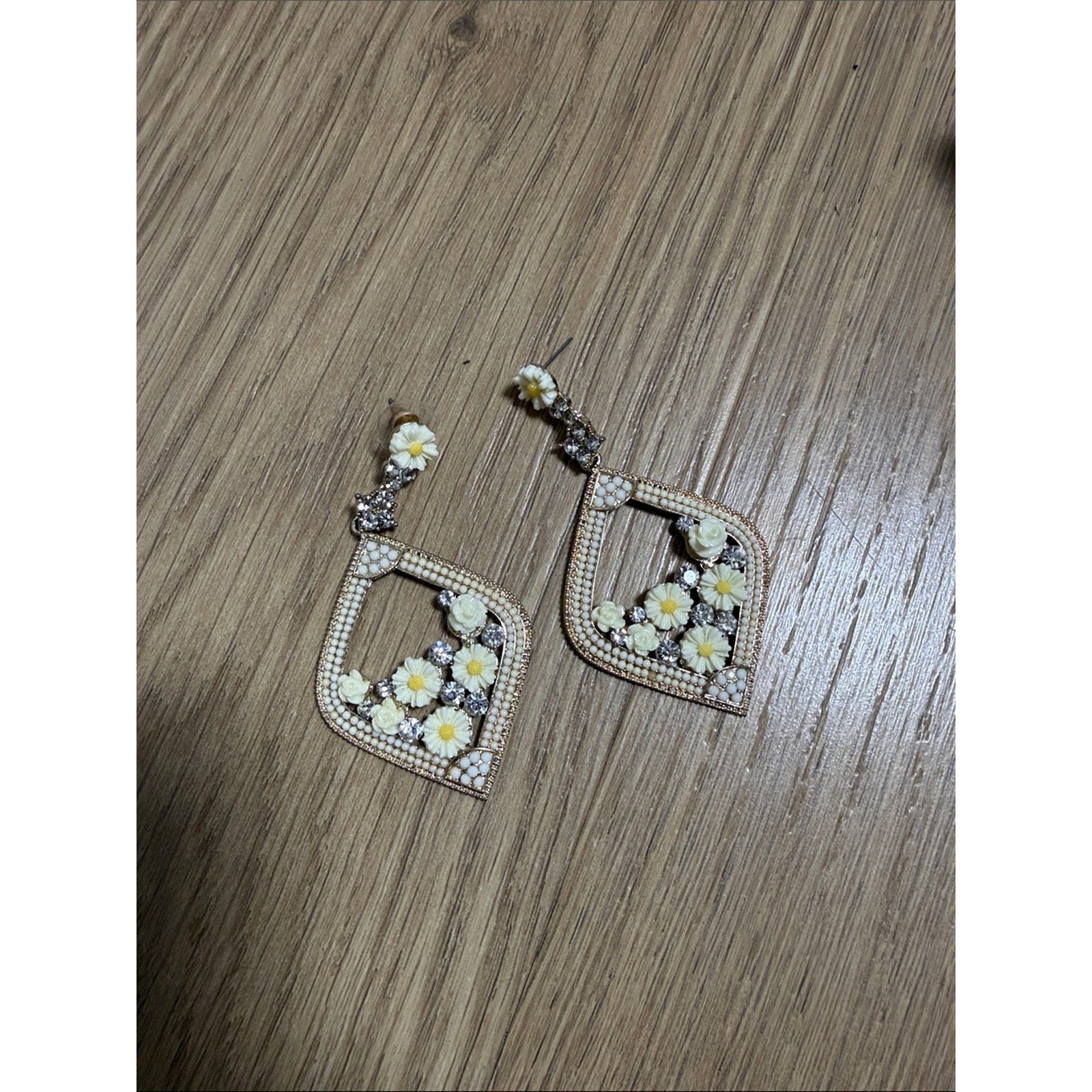 Delicate Floral Drop Earrings - Cream & Yellow