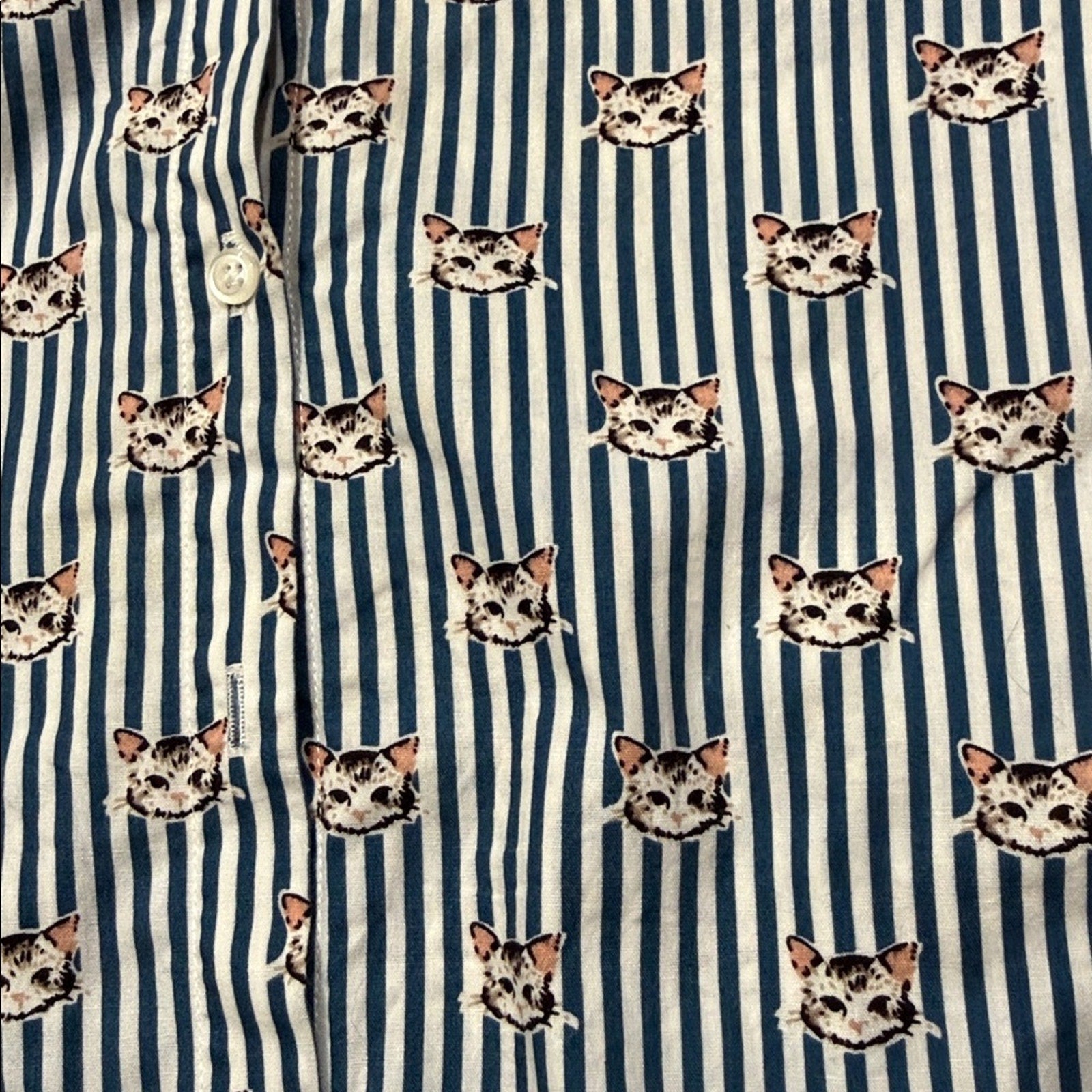 Little Karl Marc John Blue Striped Cat Graphic Button Down Shirt Size 10