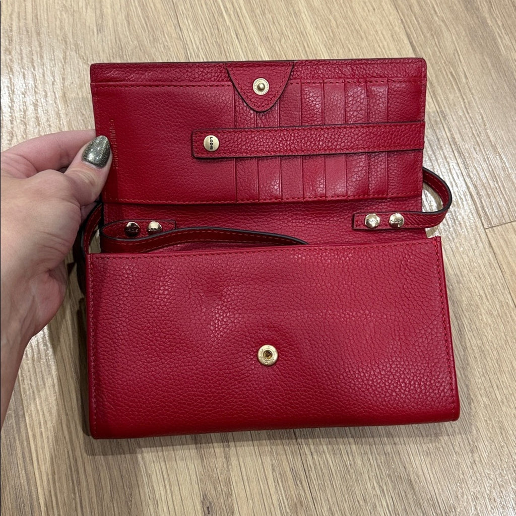 Lodis California Leather Traveler Crossbody Wallet in Red Leather