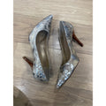 Stuart Weitzman Iris Honey Mica Python Silver Snake-Print Pointed-Toe Pumps 9.5