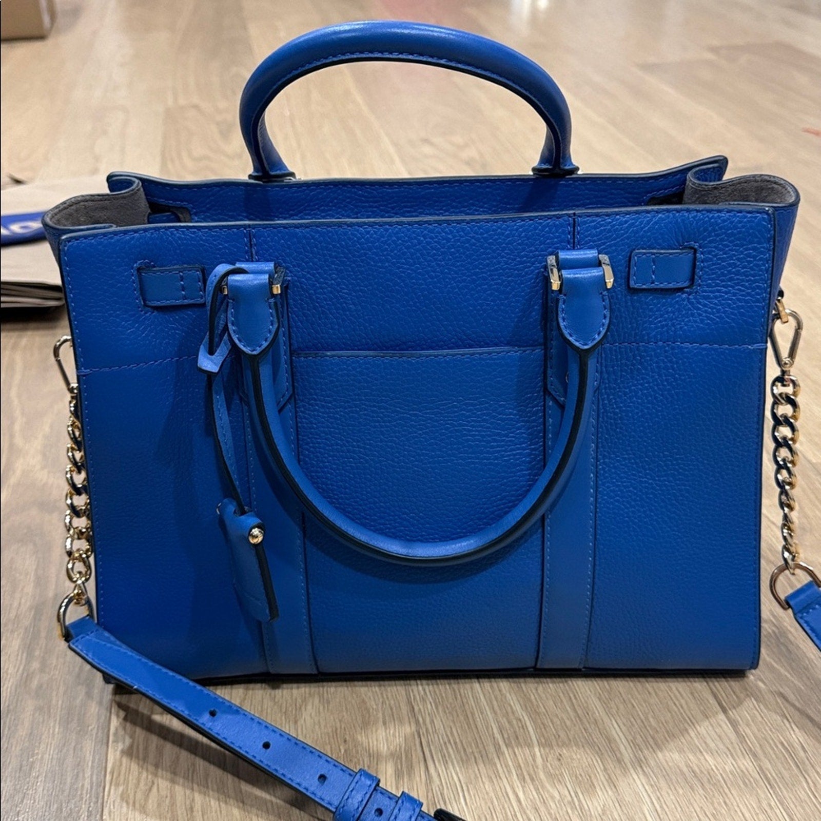 Michael Kors Nouveau Hamilton Large Satchel in Vintage Blue Pebbled Leather