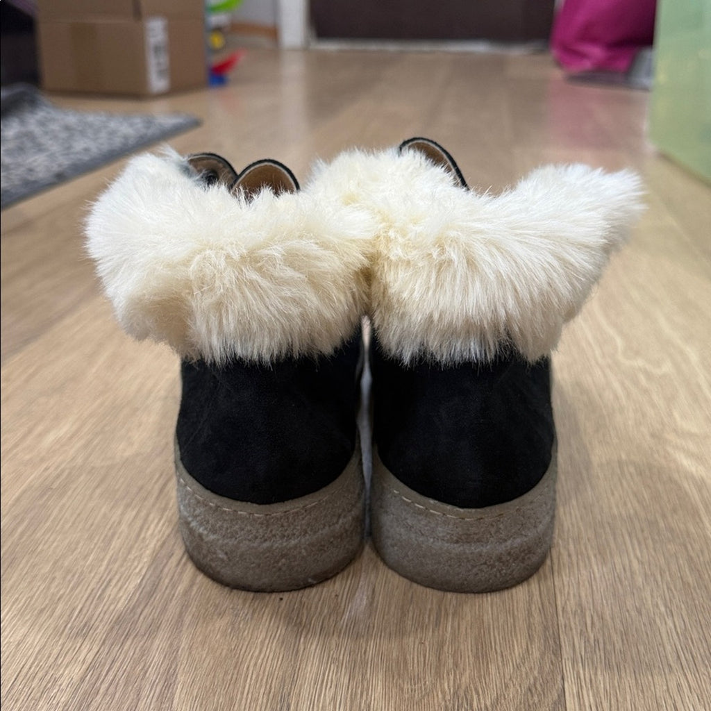Saks Fifth Avenue Faux Shearling Lined Black Suede Platform Sneakers - Size 10