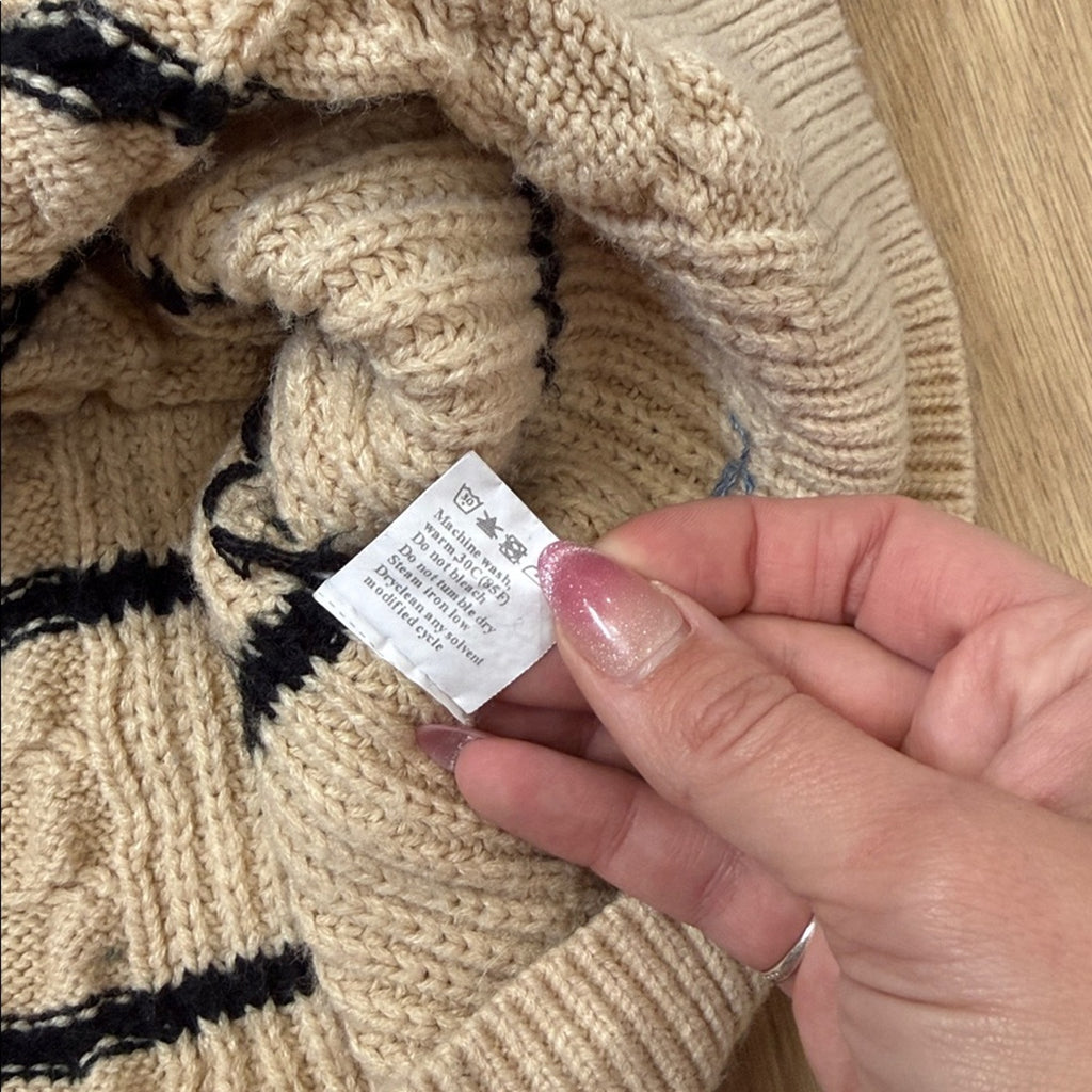 Dokotoo Women's Beige and Black Cable Knit Cardigan Sweater Size Medium