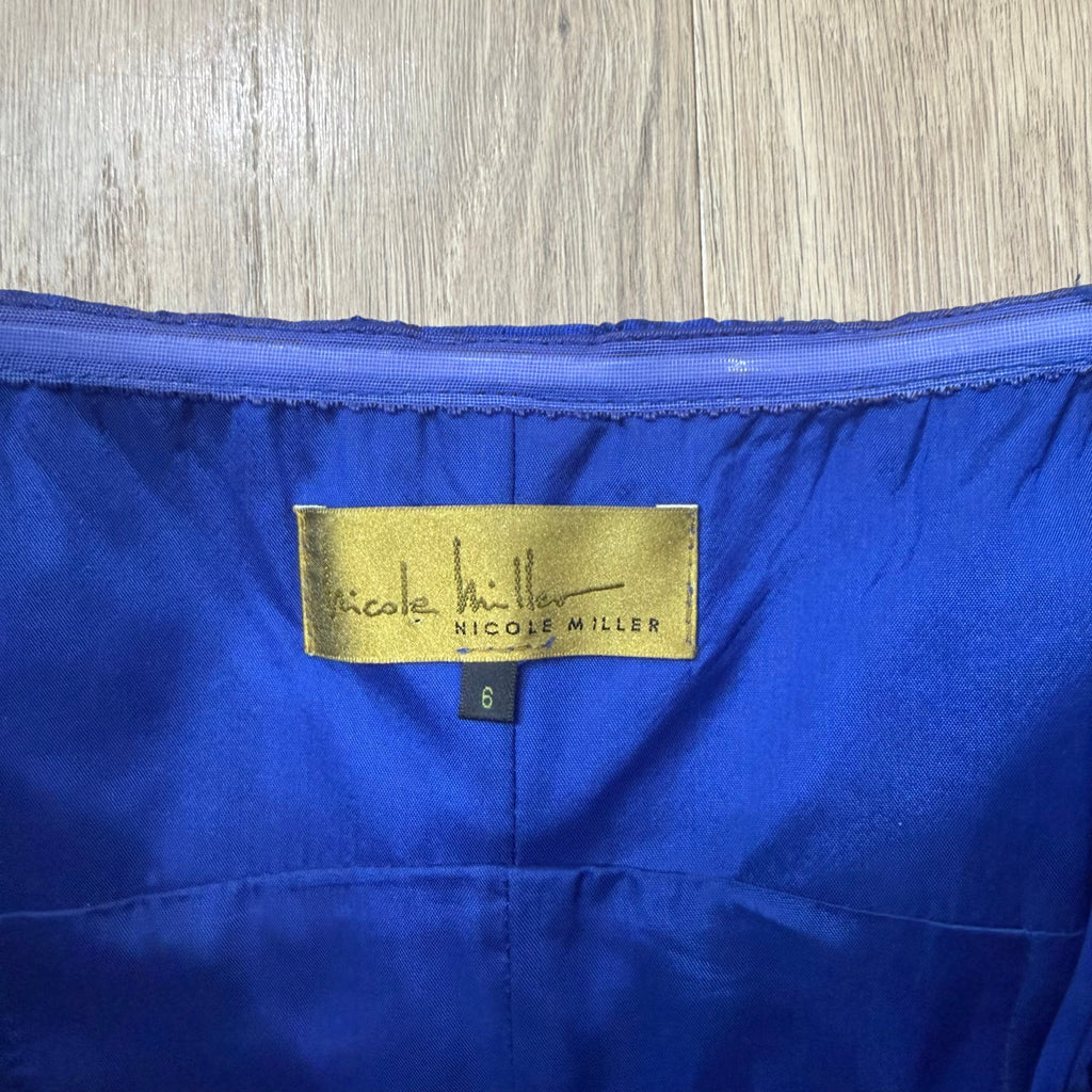 Nicole Miller Royal Blue Raw Silk Strapless Bodycon Mini Dress Size 6