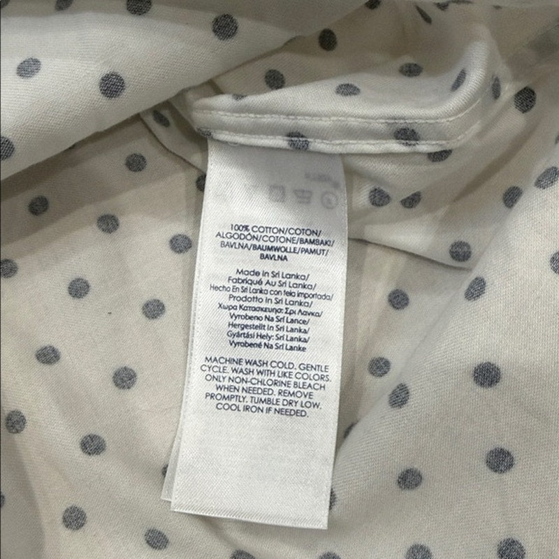 Chaps White Button Down Long Sleeve Shirt with Navy Blue Polka Dots Size Large